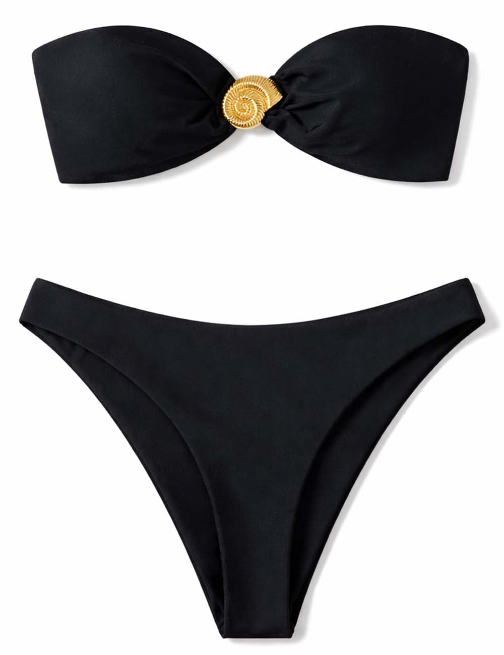Ladies Metal Shell Buckle Bandeau Bikini Set