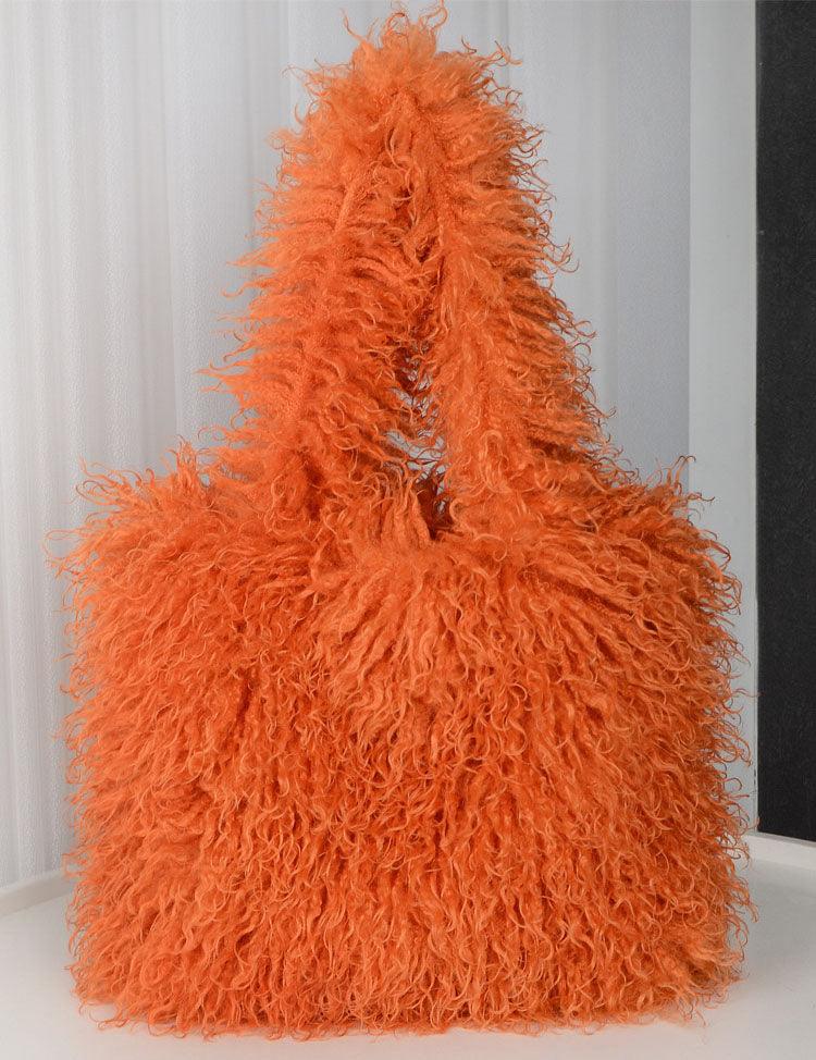 Ladies Faux Mongolian Fur Looking Tote Bag SKAB4092