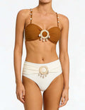 Ladies Ring Shell Spaghetti Strap Underwire Bikini Set
