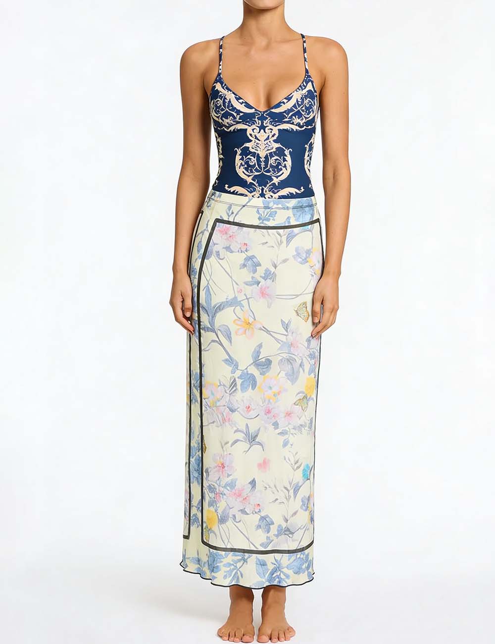 Ladies Floral Print One-Piece Swimsuit & Cover-Up Set