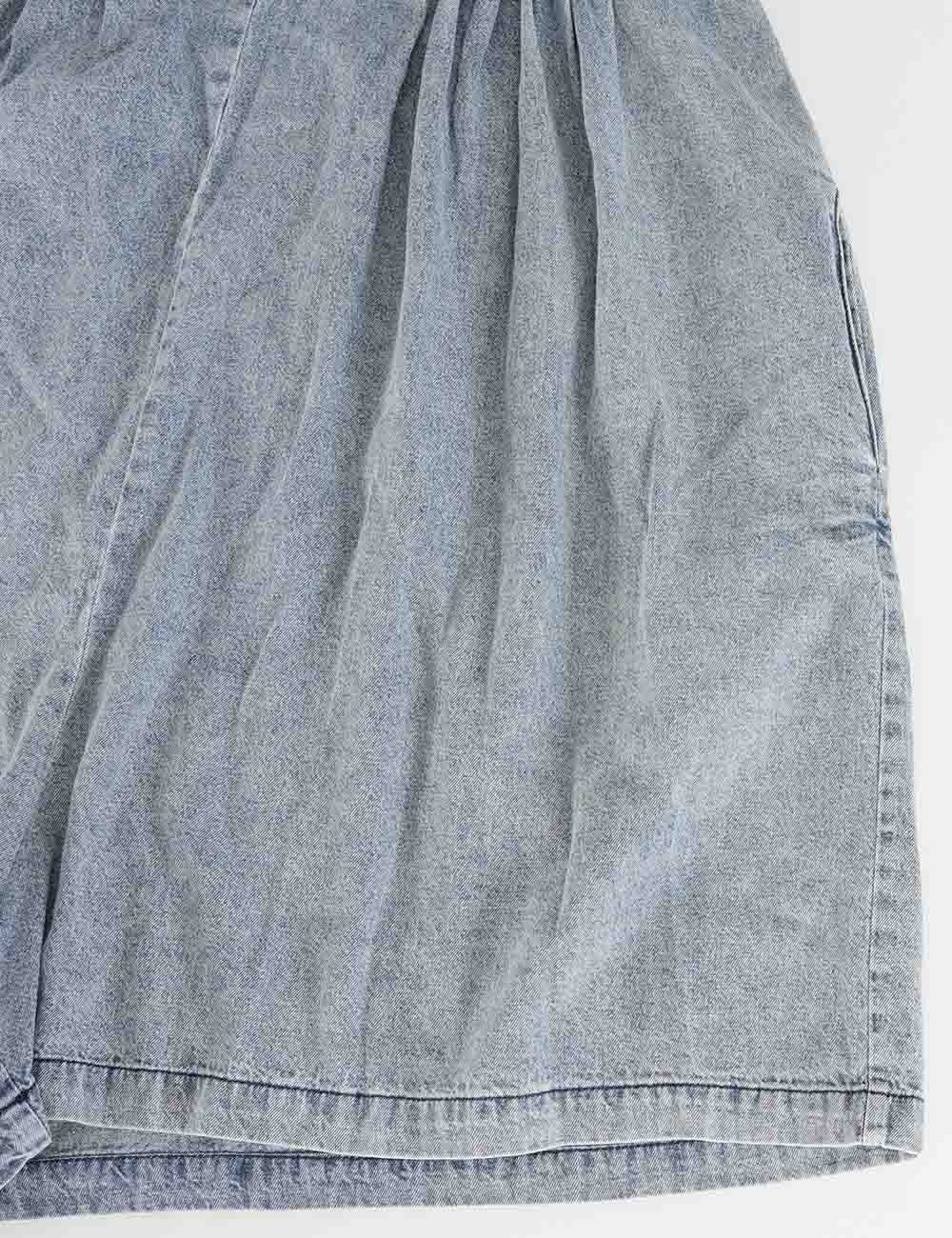 Ladies V-Neck Tie Front Pleated Sleeveless Denim Romper