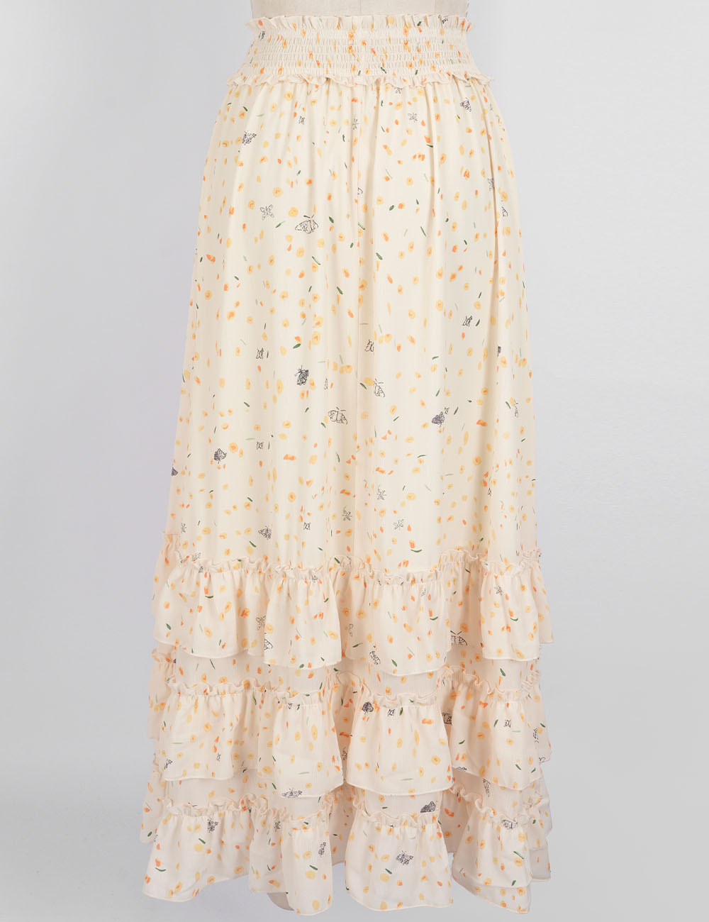 Ladies Floral Tiered Ruffle Smocked Waist Maxi Skirt