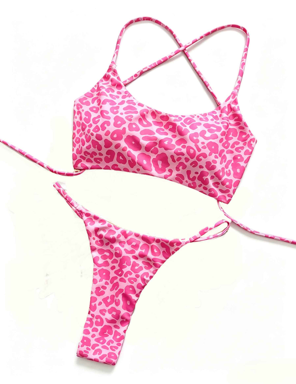 Ladies Leopard Print Halter Scoop Neck Triangle Bikini Set