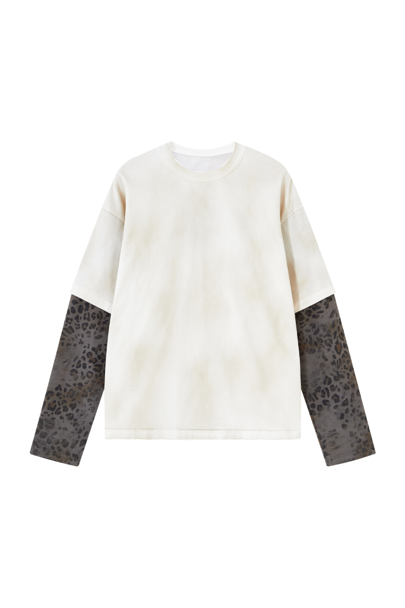 Women Fall Clothing Leopard Patchwork Heavy Cotton Top