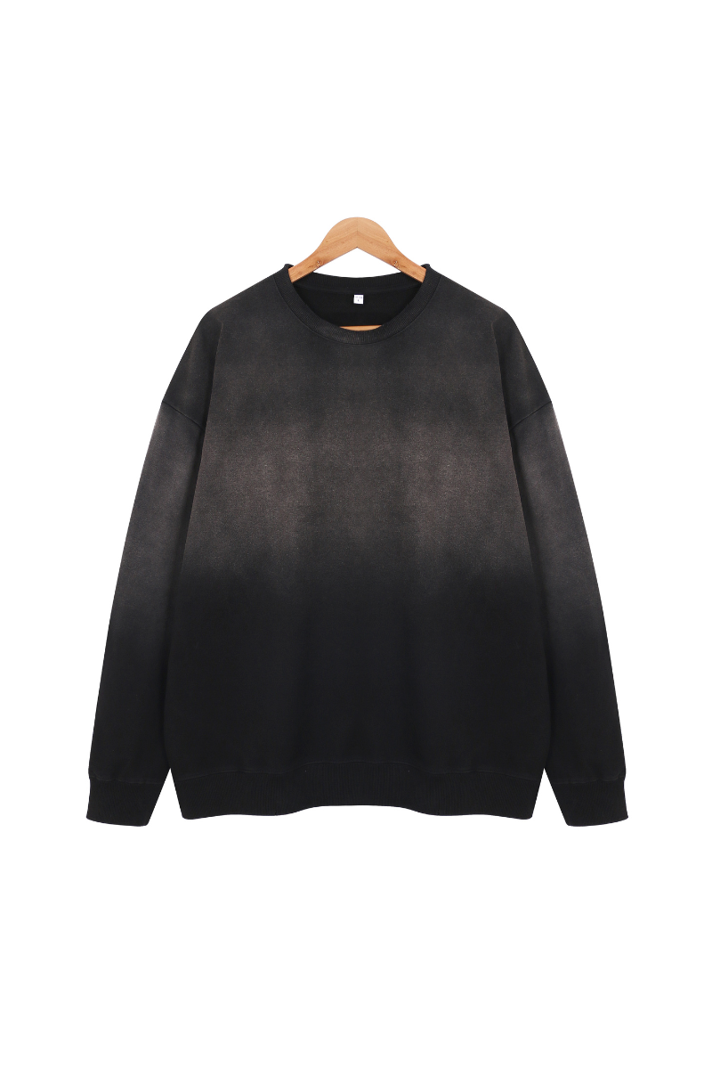 Unisex Fall Clothing Washed Gradient Crew Neck Sweatshirt