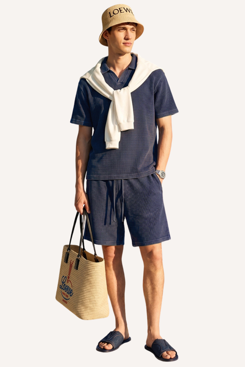 Men's Summer Vintage Washed Waffle Breathable Loose Polo