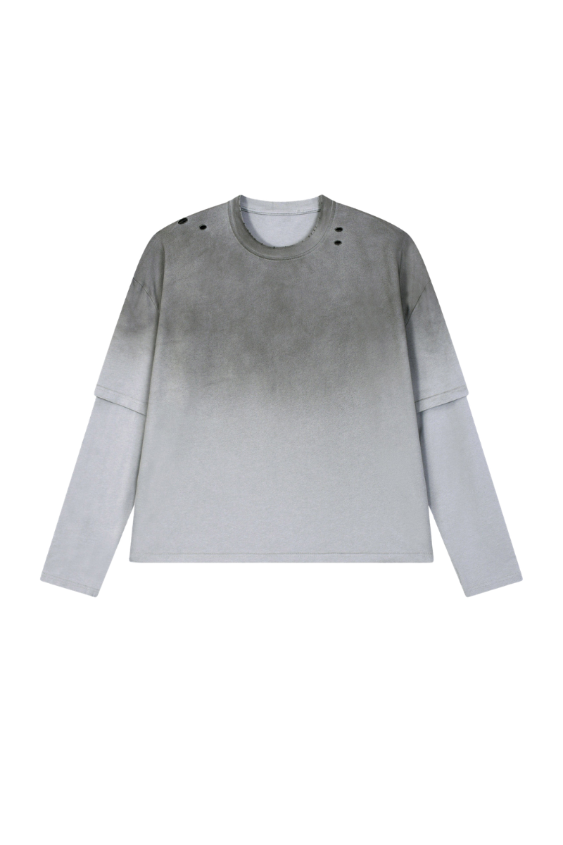 Unisex Fall Clothing Gradient Layered Long Sleeve Top