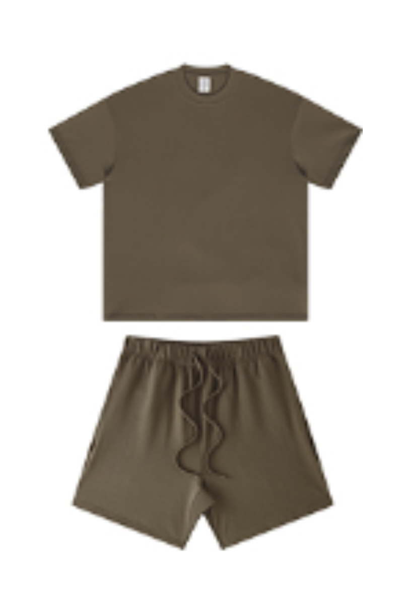 Unisex Summer Heavy Solid Outdoor Street Tee & Shorts Set