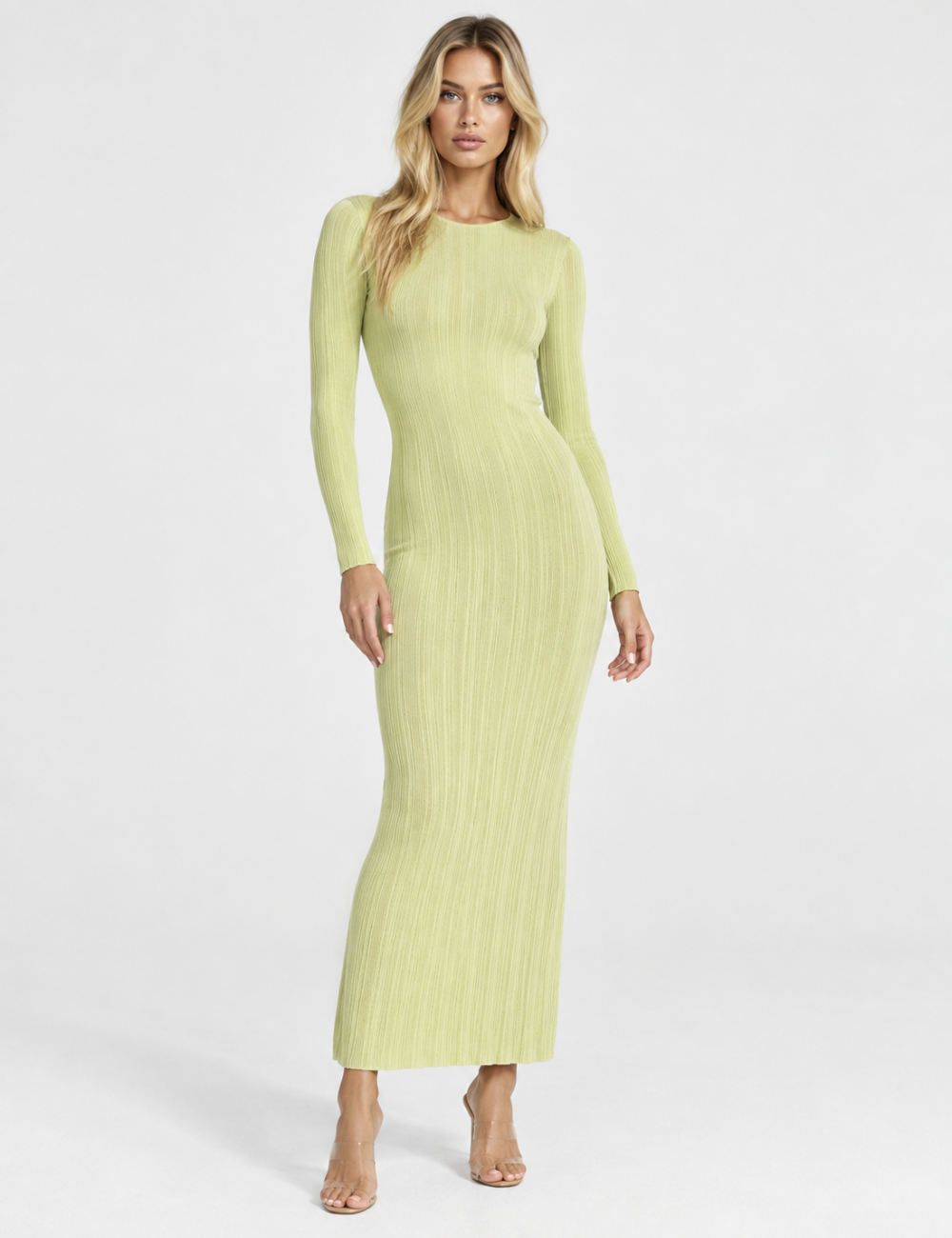 Ladies Boat Neck Ribbed Knit Bodycon Maxi Dress