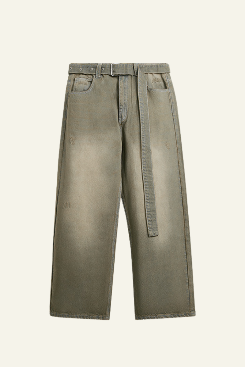 Men's Streetwear Vintage Washed Distressed Wide-Leg Jeans