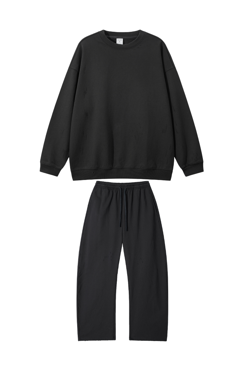 Men Fall Clothing Washed Pullover Wide Leg Sweatpants Set
