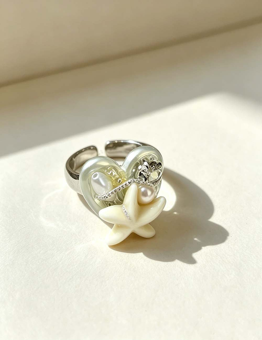 Ladies Coastal Seashell Starfish Beaded Statement Rings