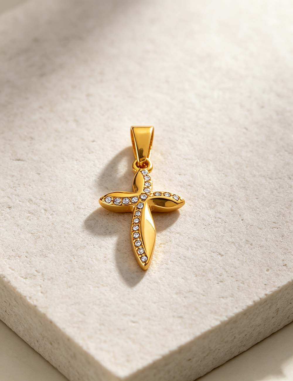 Ladies Minimalist Romantic CZ Star Cross Charm Pendant