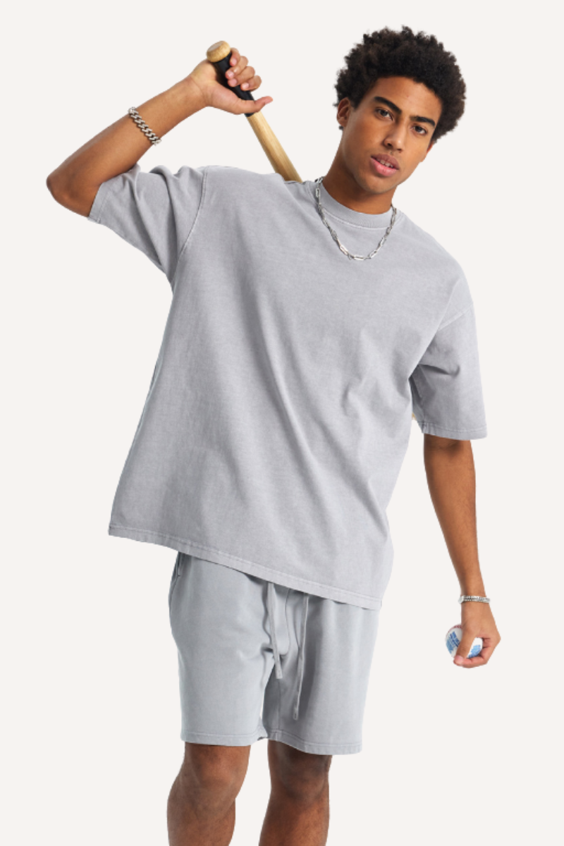 Unisex Summer Washed Distressed Fade Tee & Shorts Set