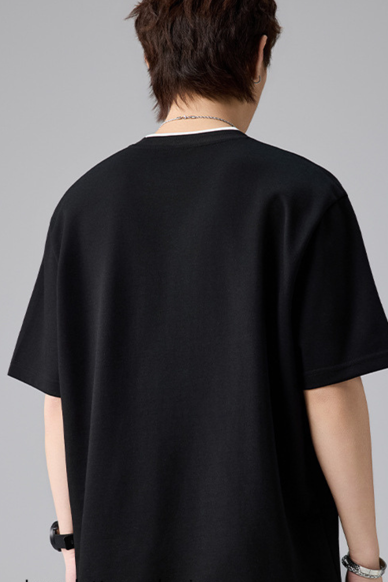 Men's Summer Loose Crewneck Drop Shoulder Side Webbing Tee
