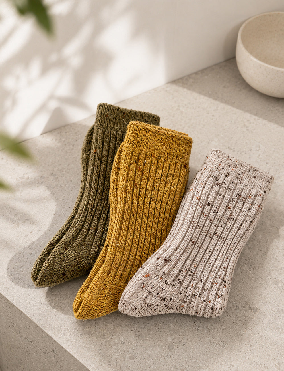 Ladies Cozy Flecked Warm Ribbed Slouch Crew Socks