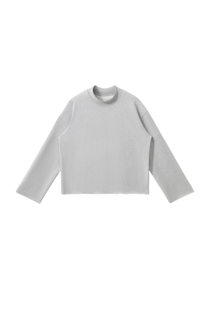 Men Fall Clothing Boxy Frayed Hem Mock Neck Long Sleeve Top