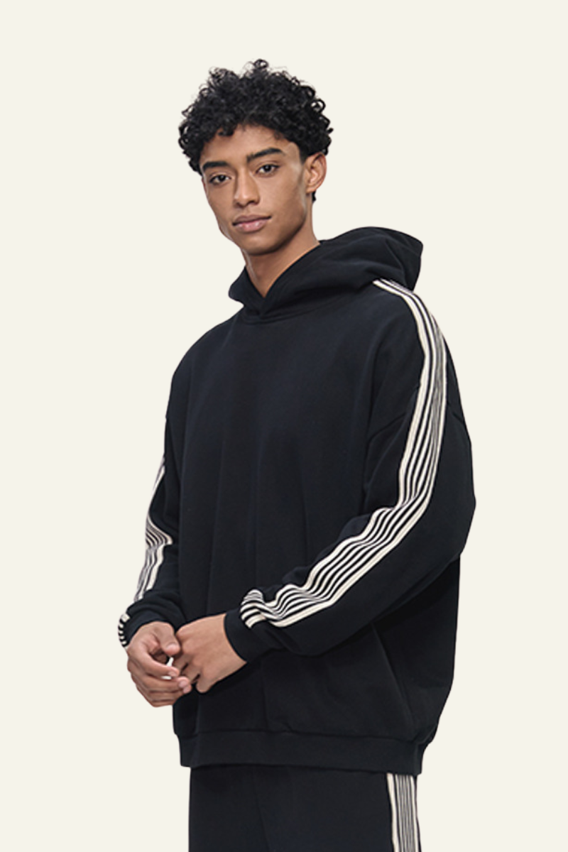 Men's Streetwear Side-Striped Solid Hoodie