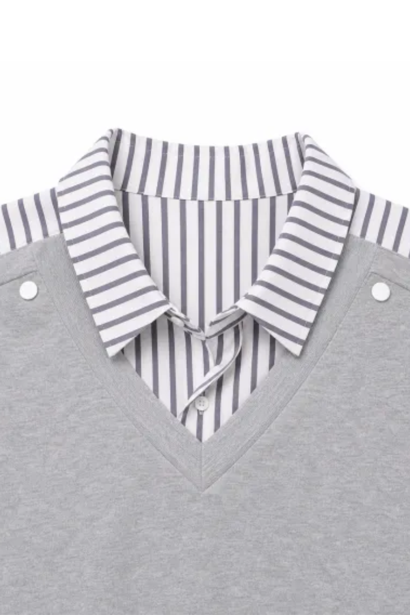 Unisex Summer Layered Stripe-Spliced Short-Sleeve T-Shirt