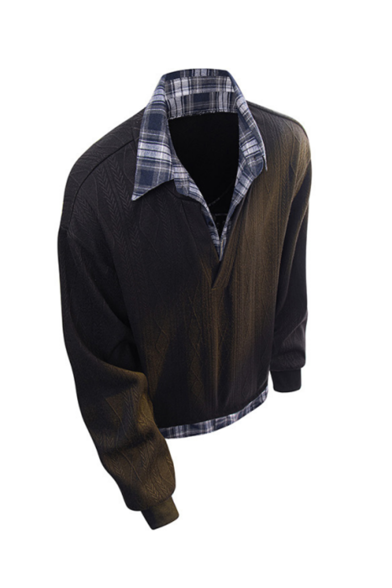 Men's Fall Clothing Plaid-Collar Layered Sweatshirt