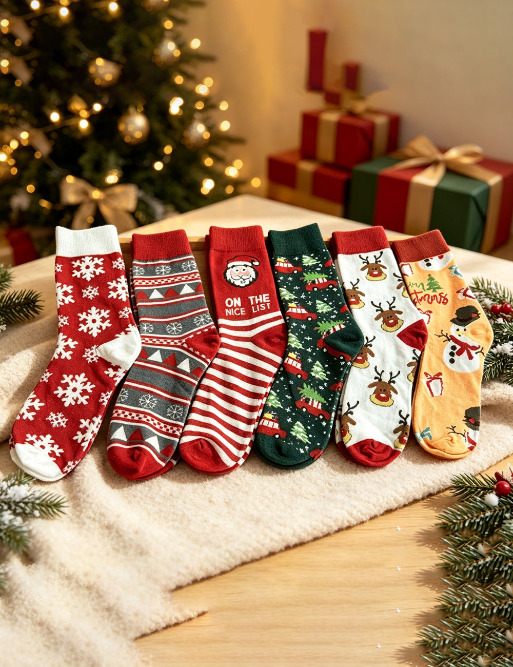 Ladies Christmas Theme Mid Calf Socks 6 Pairs