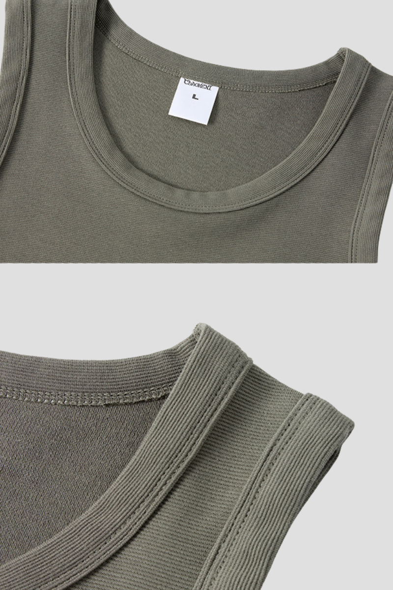Men's 300g Heavy Raw Edge Earth Tone Moisture Wicking Tank