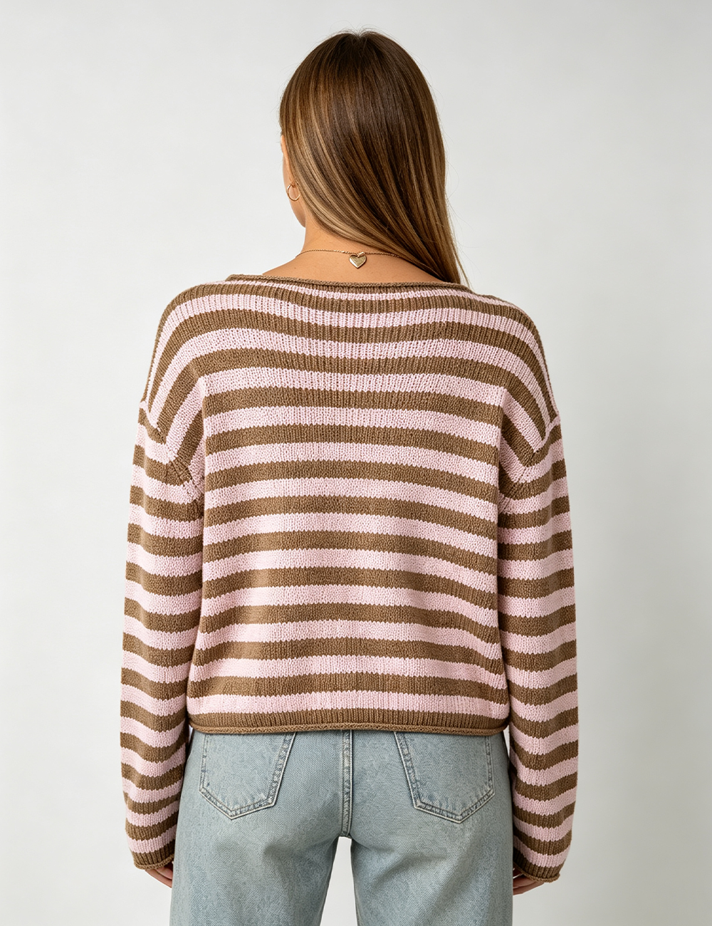 Ladies Casual Striped Knit Pullover Sweater