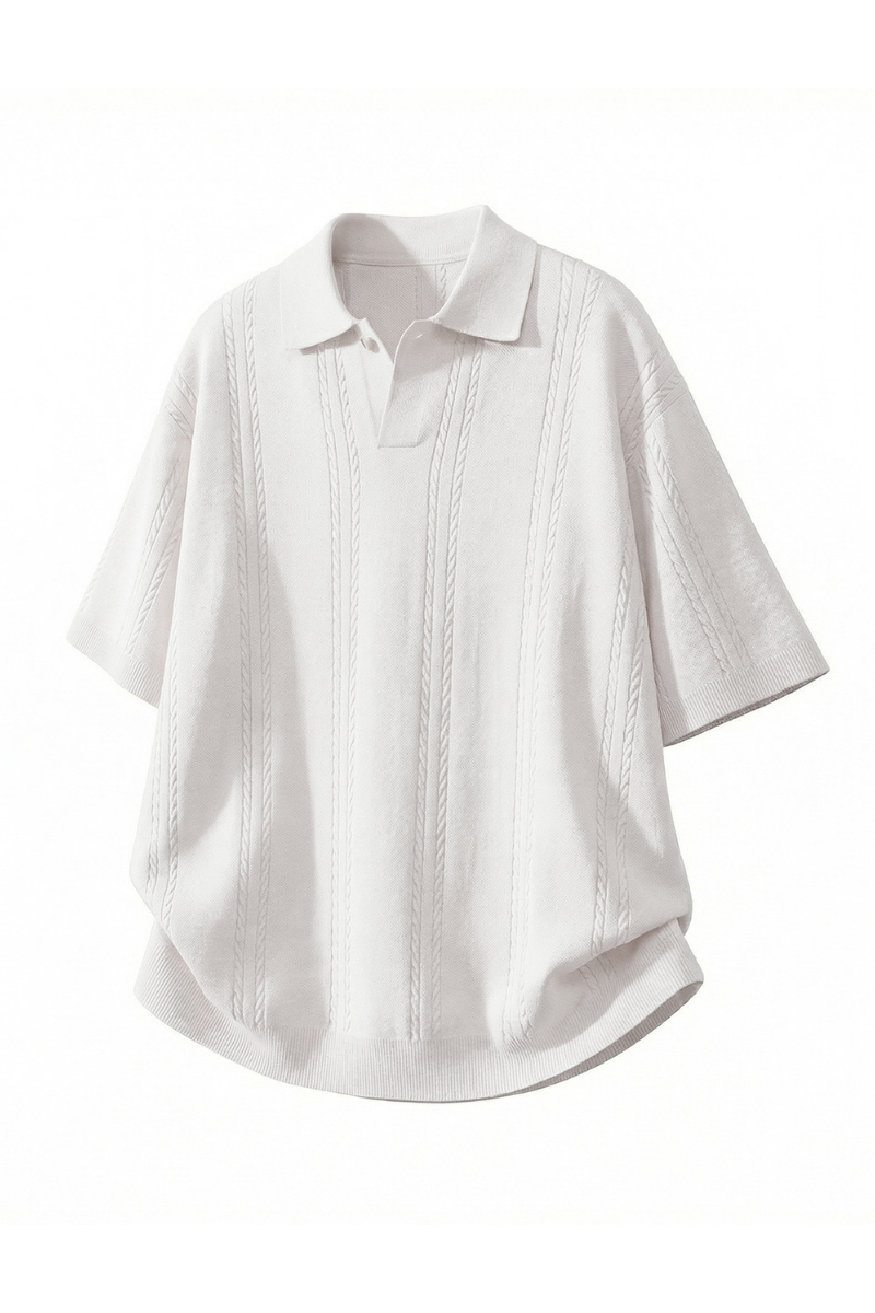 Men's Summer Cable Knit Breathable Old Money Loose Polo