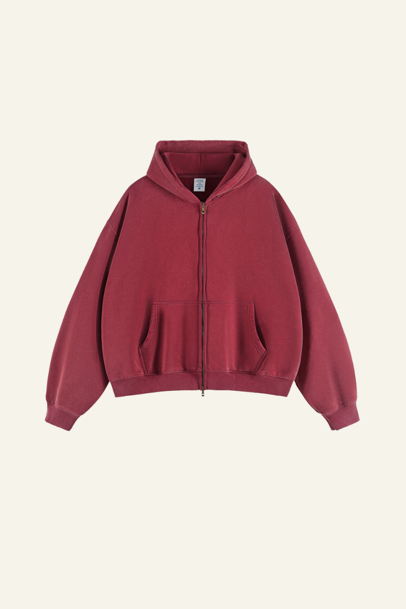 Men's Heavyweight Washed Full Zipper Hooded Jacket