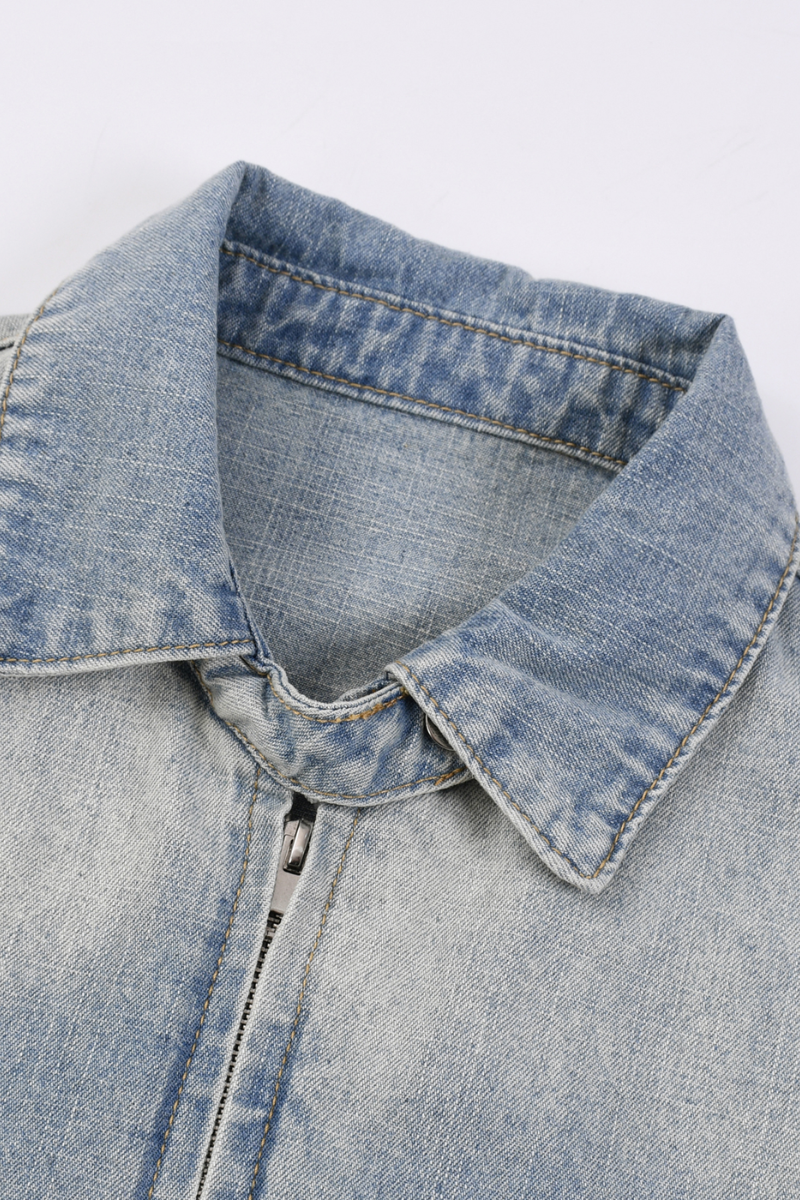 Men's Fall Clothing Gradient-Wash Denim Bomber Jacket
