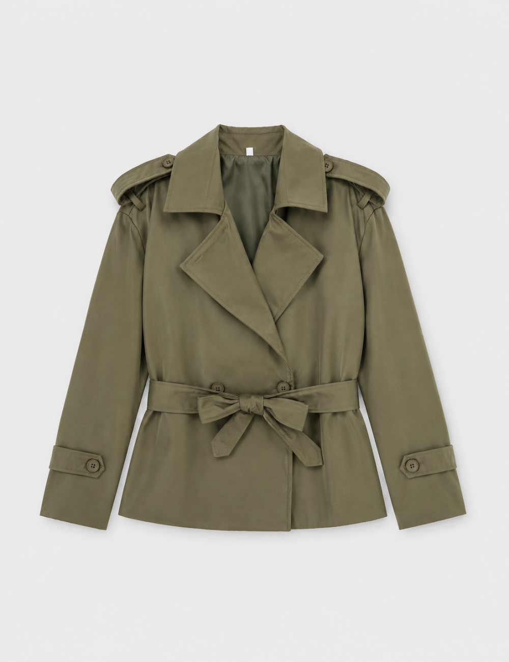 Ladies Lapel Collar Belted Short Trench Coat