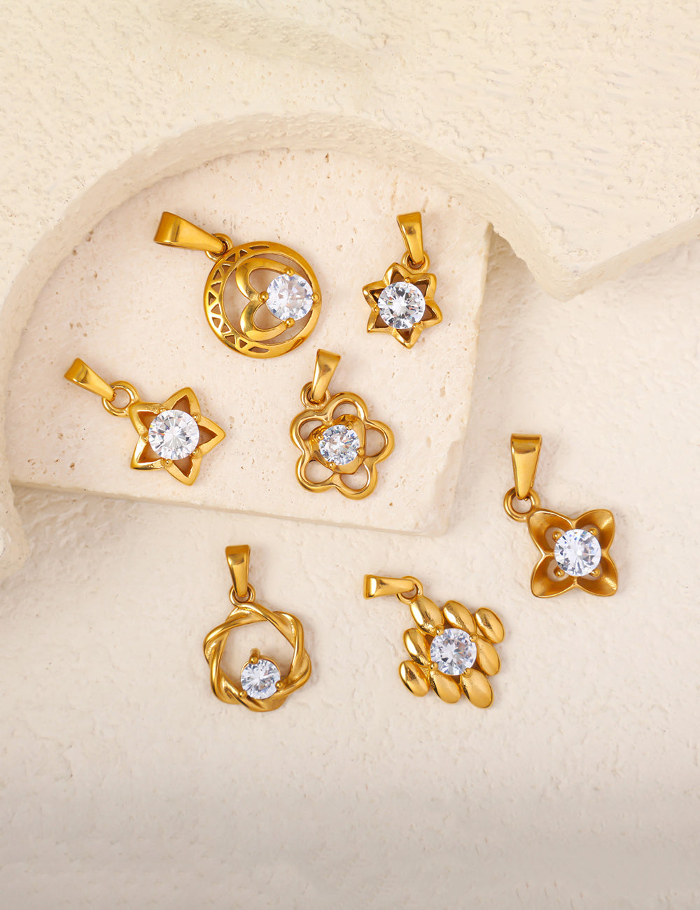 Ladies Cubic Zirconia Floral Star Geometric Pendant Charms