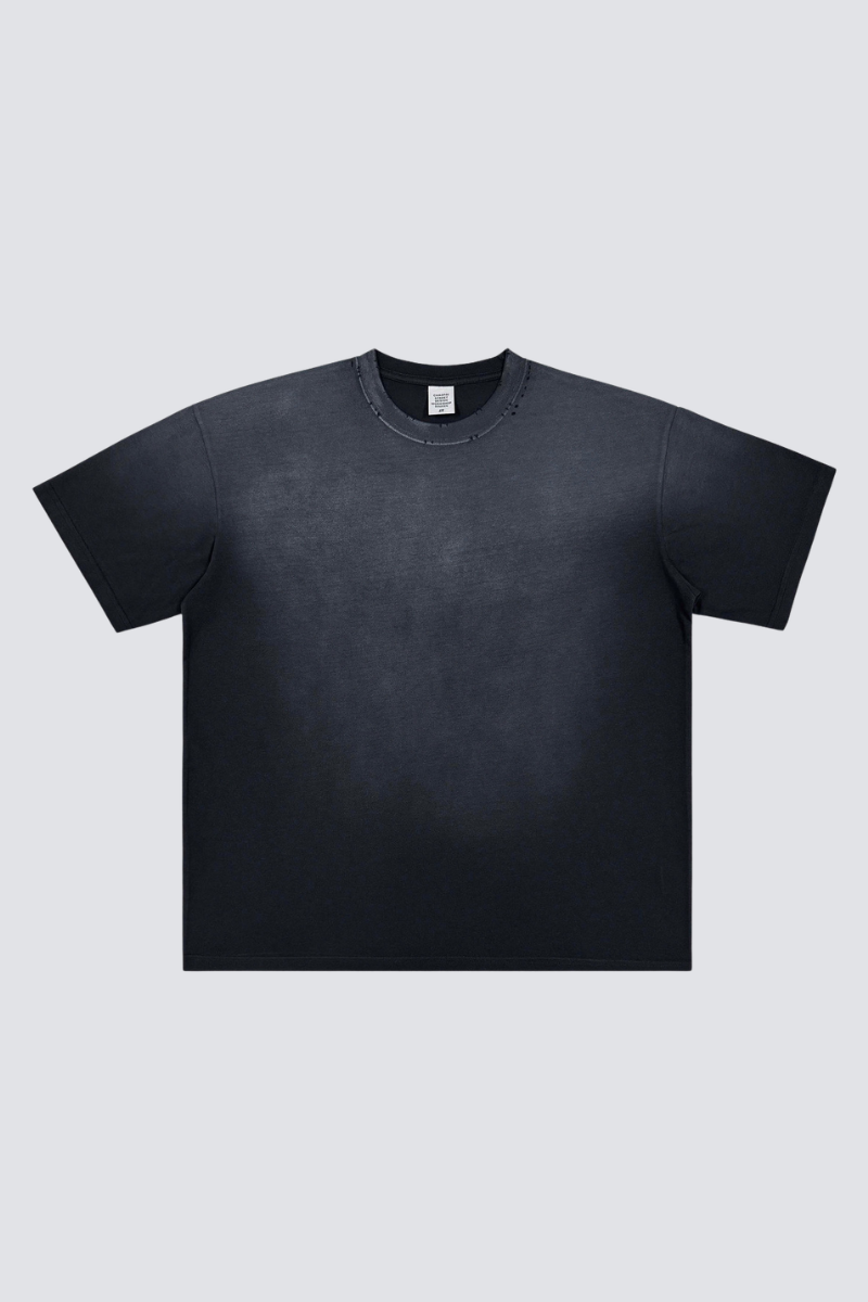 Men's Summer 250g Cotton Spray Fade Collar Distressed Tee