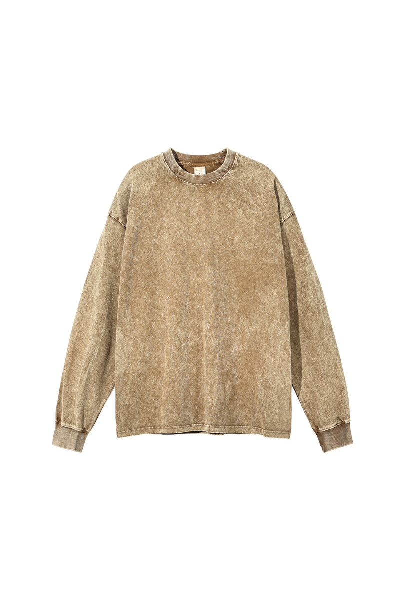 Unisex Fall Clothing 250G Cotton Wax Washed Long Sleeve Tee
