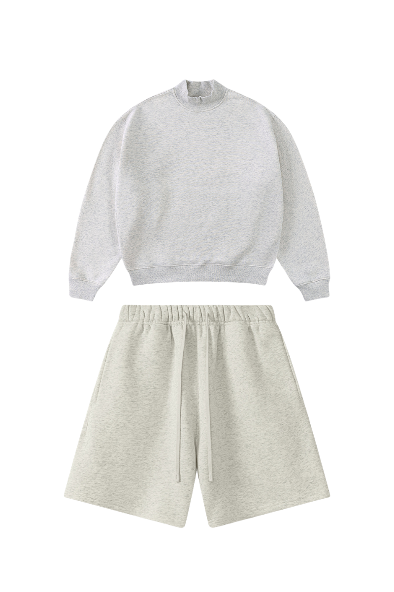 Unisex Fall Clothing Boxy Fleece Mock Neck Straight Set