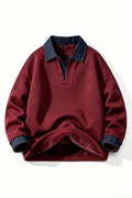 Men's Fall Clothing Fleece Denim-Collar Polo Sweatshirt