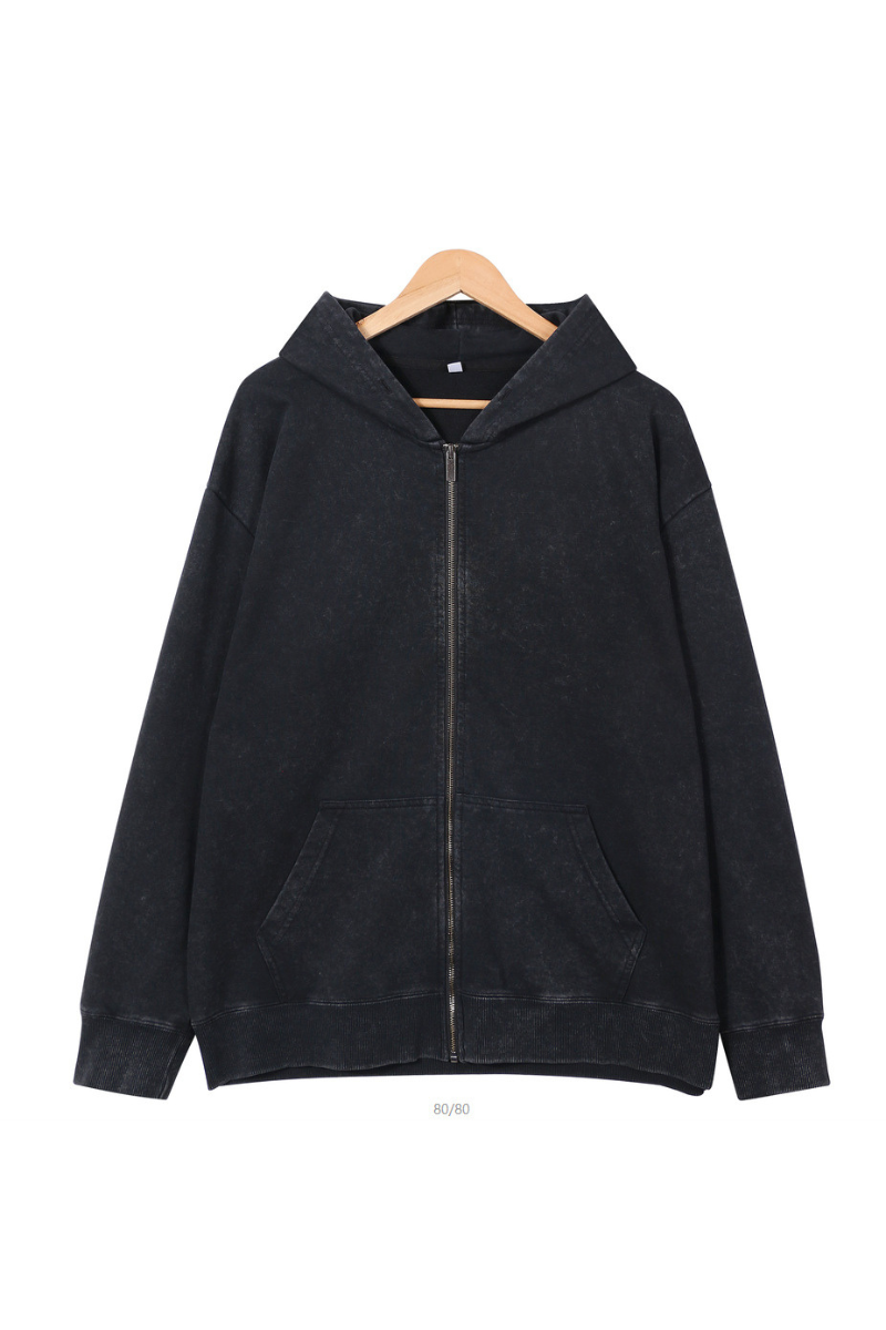 Men Fall Clothing Washed Vintage Oversized Zip Up Hoodie