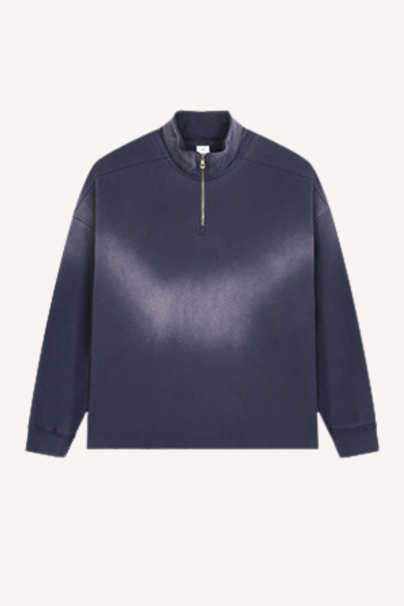 Men's Fall Clothing 465g Mock Neck Patch Raw Sweatshirt