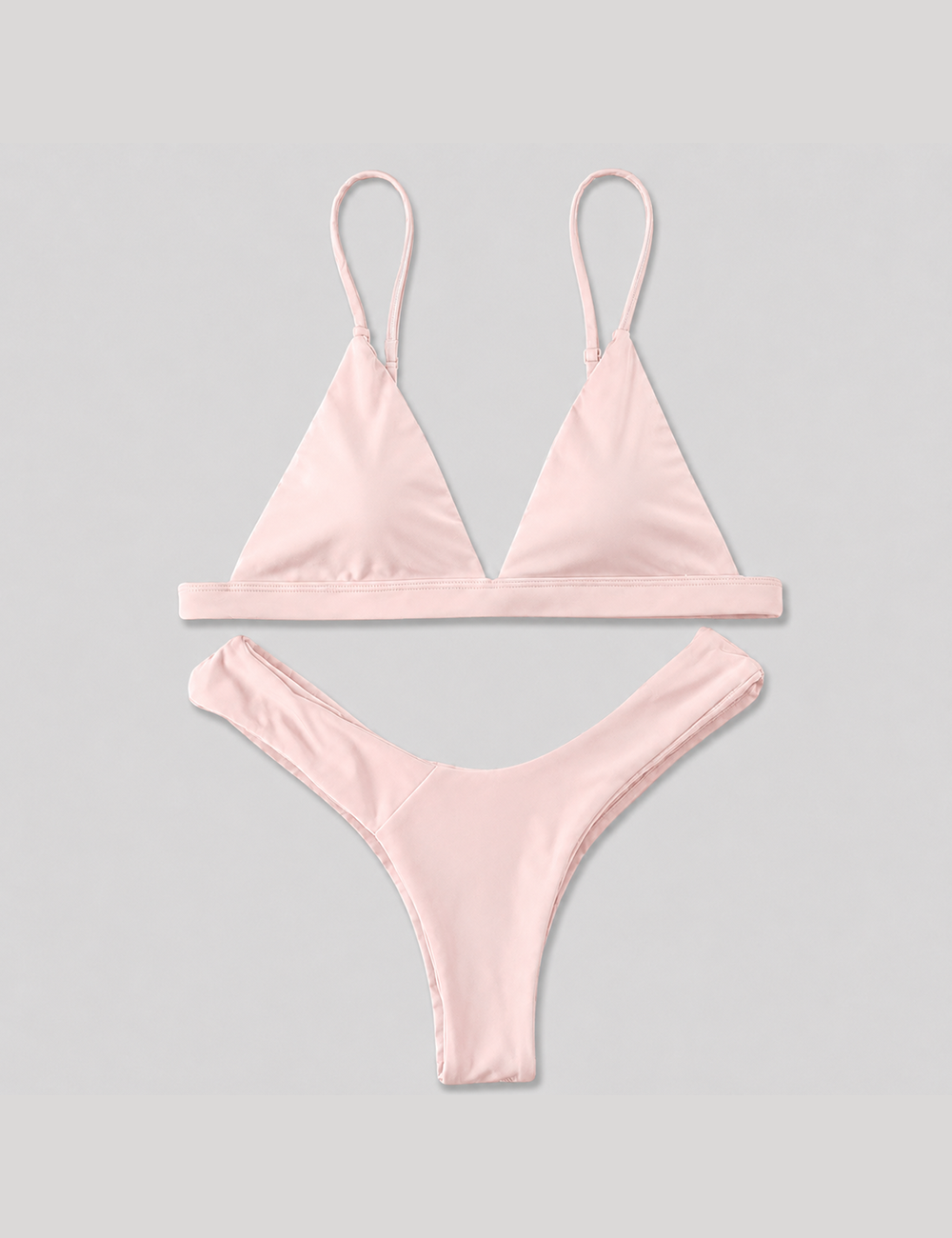 Ladies Solid Color Deep V-Neck Triangle Bikini Set