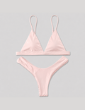 Ladies Solid Color Deep V-Neck Triangle Bikini Set