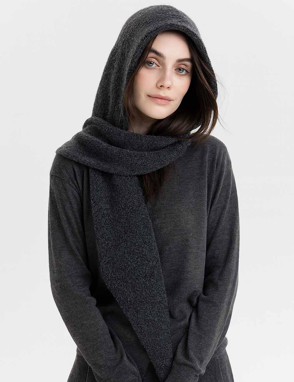 Ladies Cozy Solid Color Knit Hooded Scarf