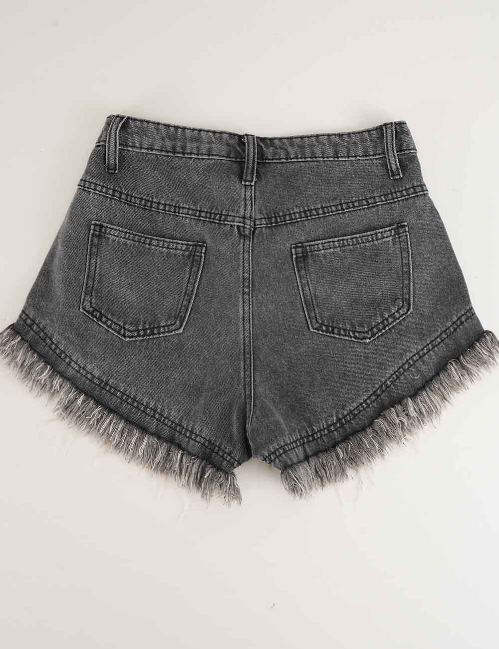 Ladies Distressed Raw Edge Frayed Hem Denim Shorts