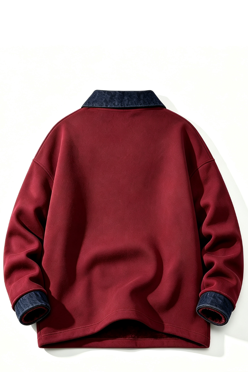 Men's Fall Clothing Fleece Denim-Collar Polo Sweatshirt