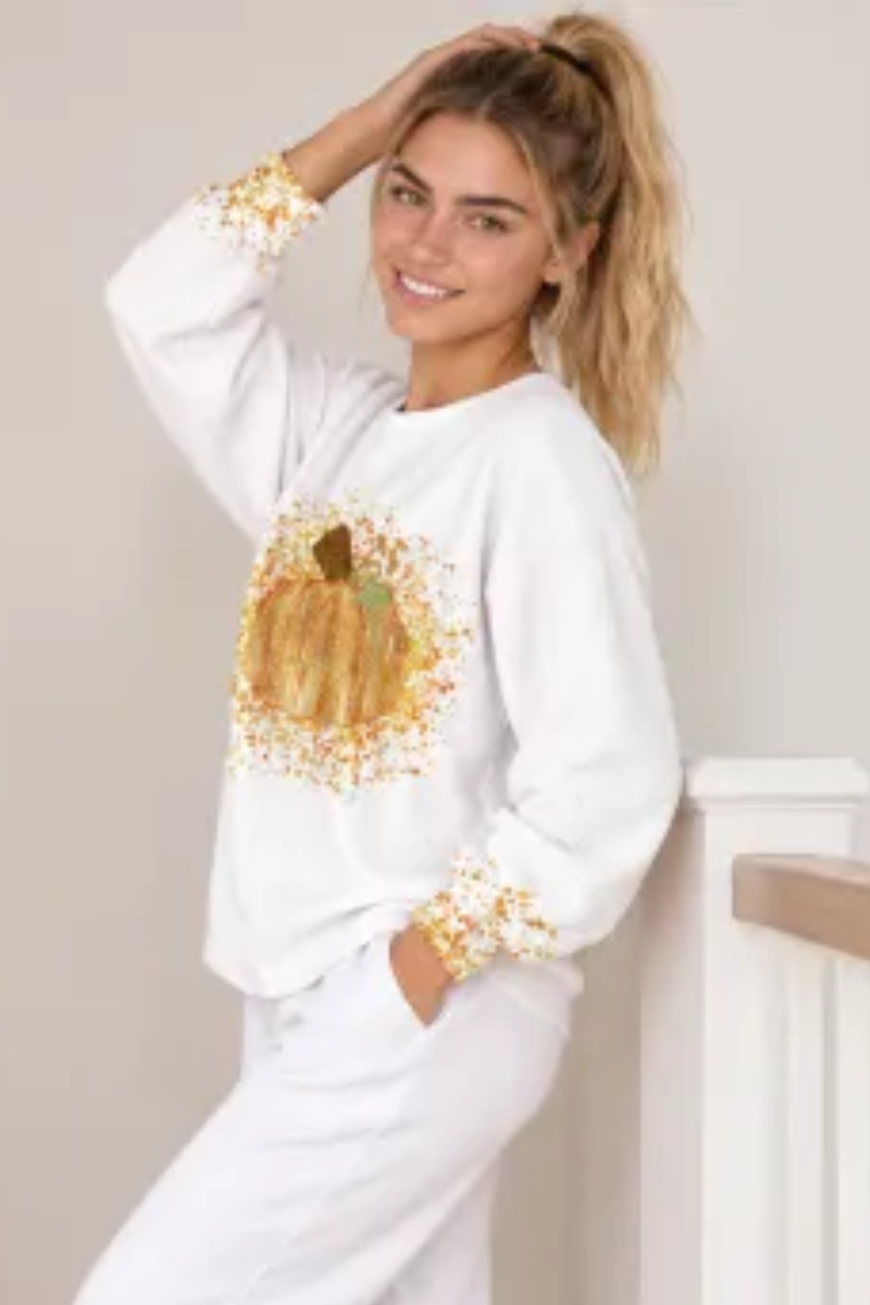 Women Fall Clothing Halloween Glitter Pumpkin Sweatshirt