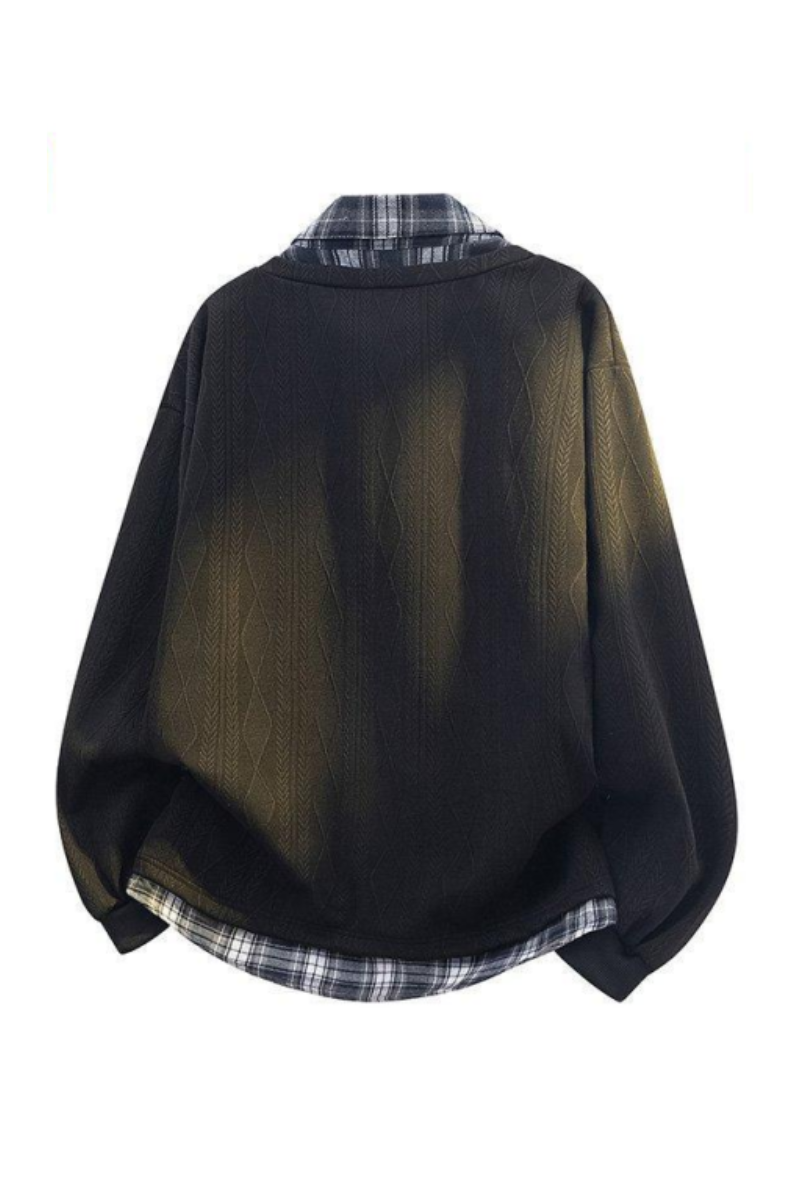Men's Fall Clothing Plaid-Collar Layered Sweatshirt