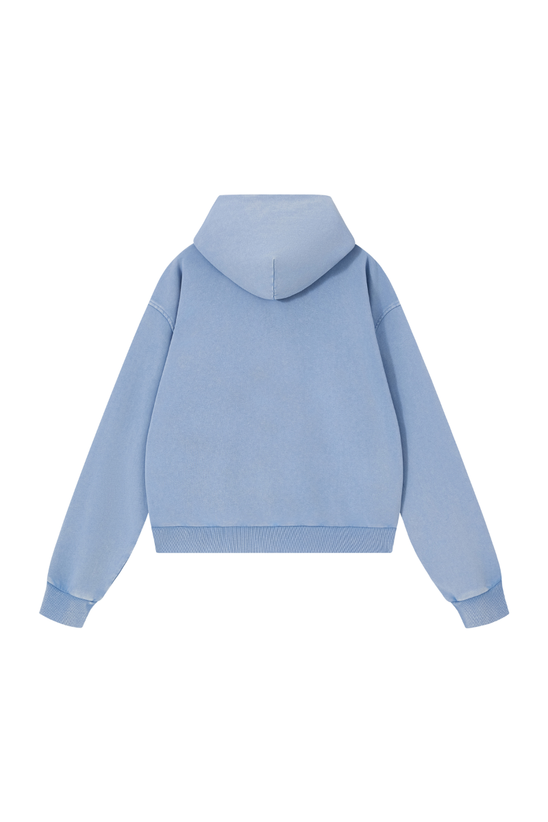 Unisex Fall Clothing Washed Vintage Boxy Double Zip Hoodie