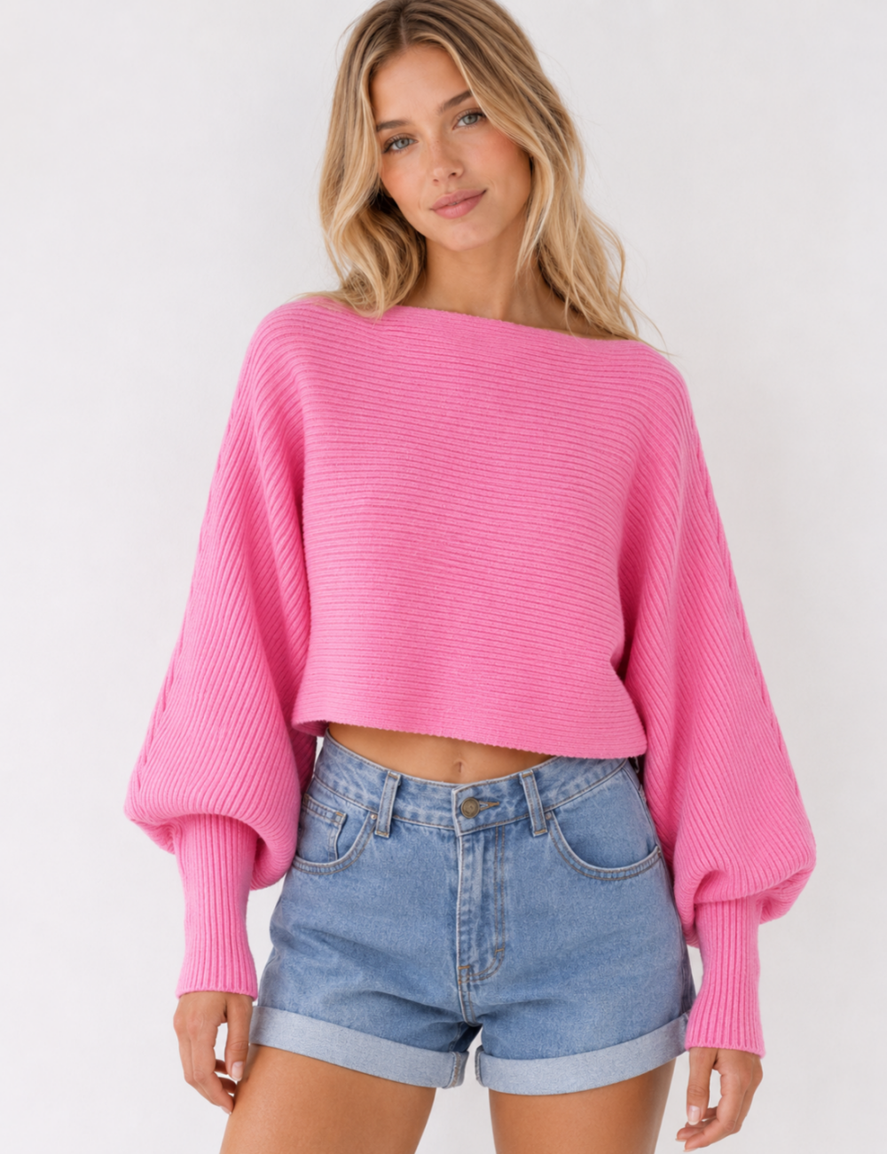 Ladies Solid Boat Neck Collar Sleeve Sweater