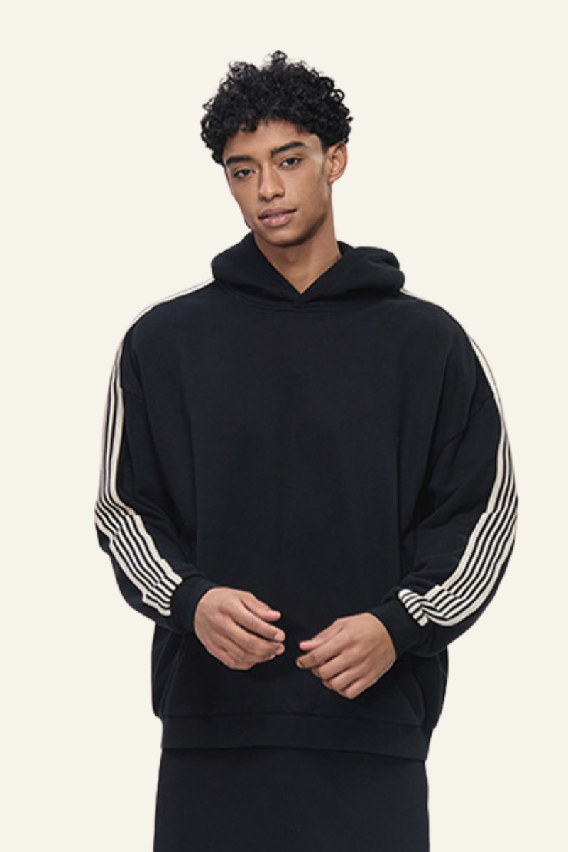 Men's Streetwear Side-Striped Solid Hoodie