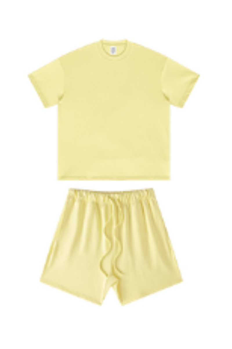 Unisex Summer Heavy Solid Outdoor Street Tee & Shorts Set