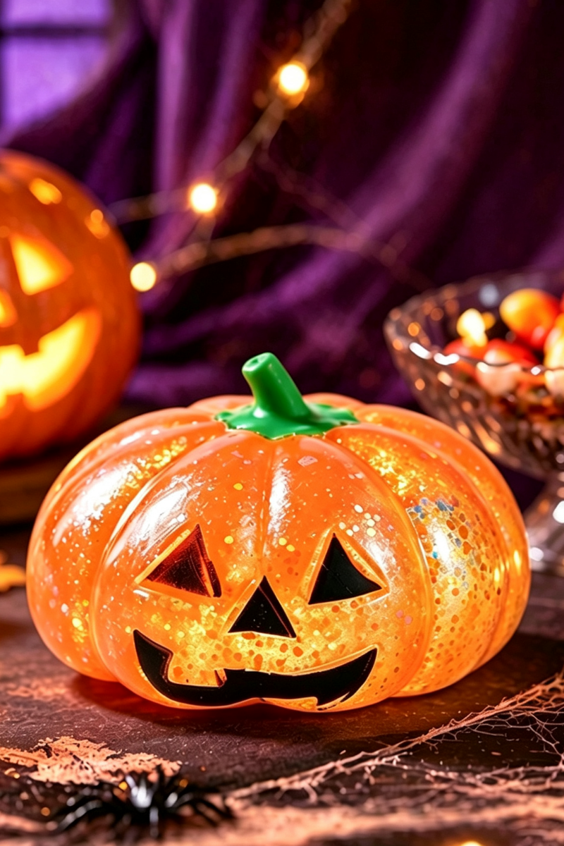 Unisex Fall Halloween Glitter Pumpkin Squishy Fidget Toy